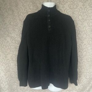 Banana Republic Black Button-Neck Turtleneck Chunky Ribbed Knit Button Sweater